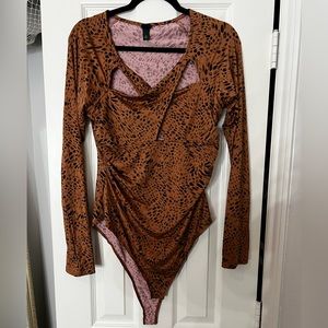 Sexy long sleeve Animal print clubbing Brown bodysuit